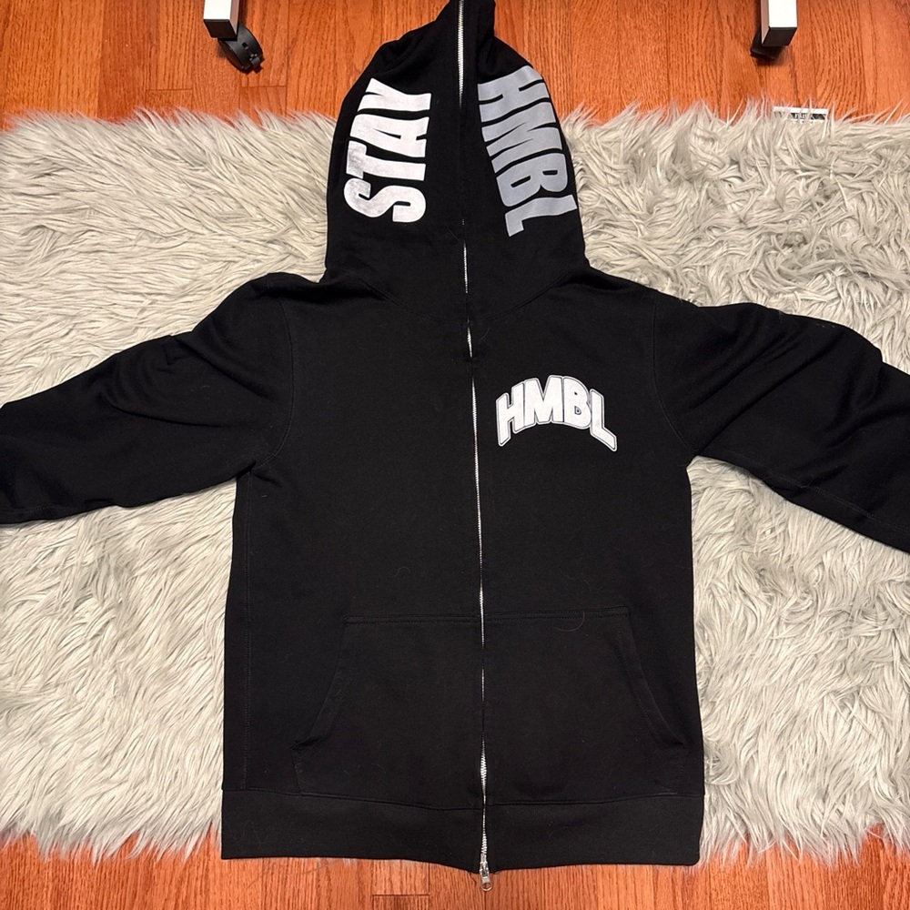 Black and White HMBL Zip-Up Hoodie